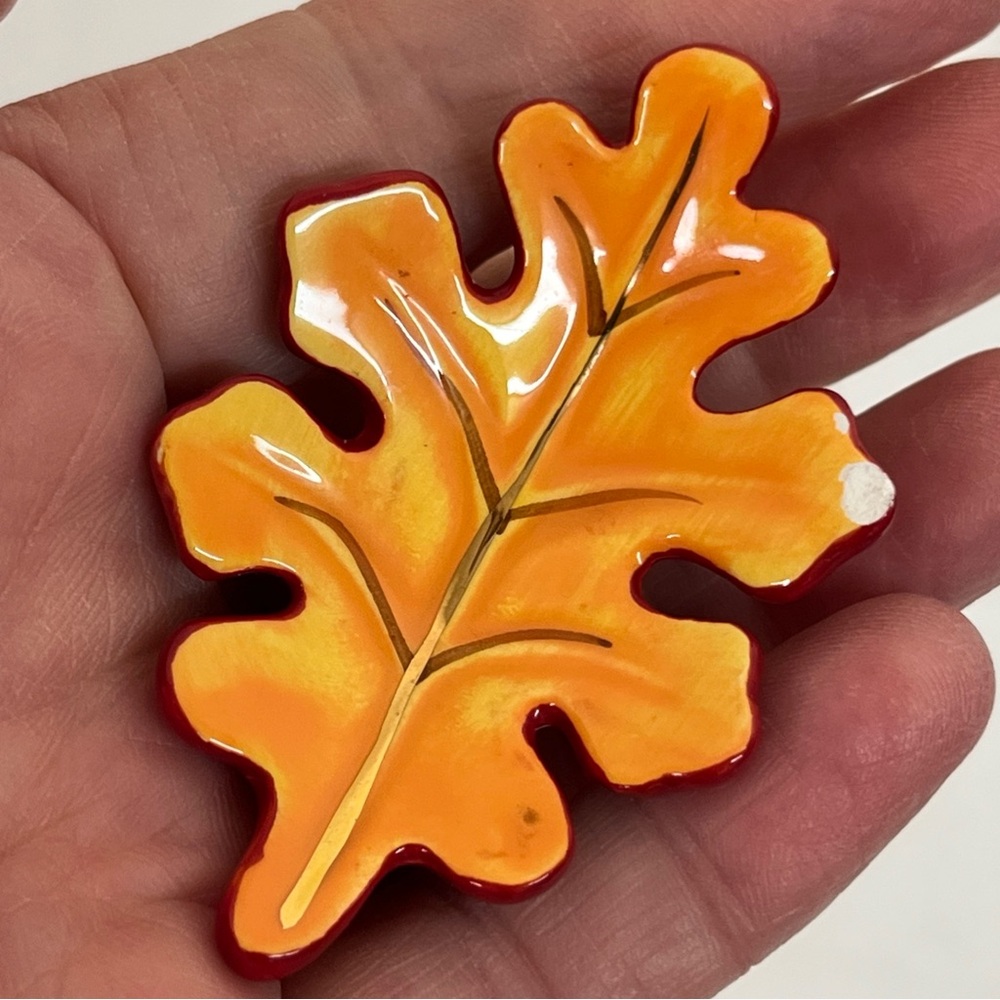 Nora Fleming Mini Orange Leaf Ceramic Fall Thanksgiving CHIP